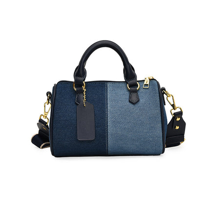 SuperValueChoice HCSEFA00049 Barrel-shaped Denim Handbag and Purse Women Small Tote Shoulder Crossbody Bag with Guitar Adjustable Shoulder Strap