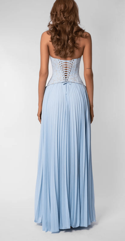 SUPERVALUECHOICE HCSEAA00029 Halter Lace Corset Pleated Maxi Dress