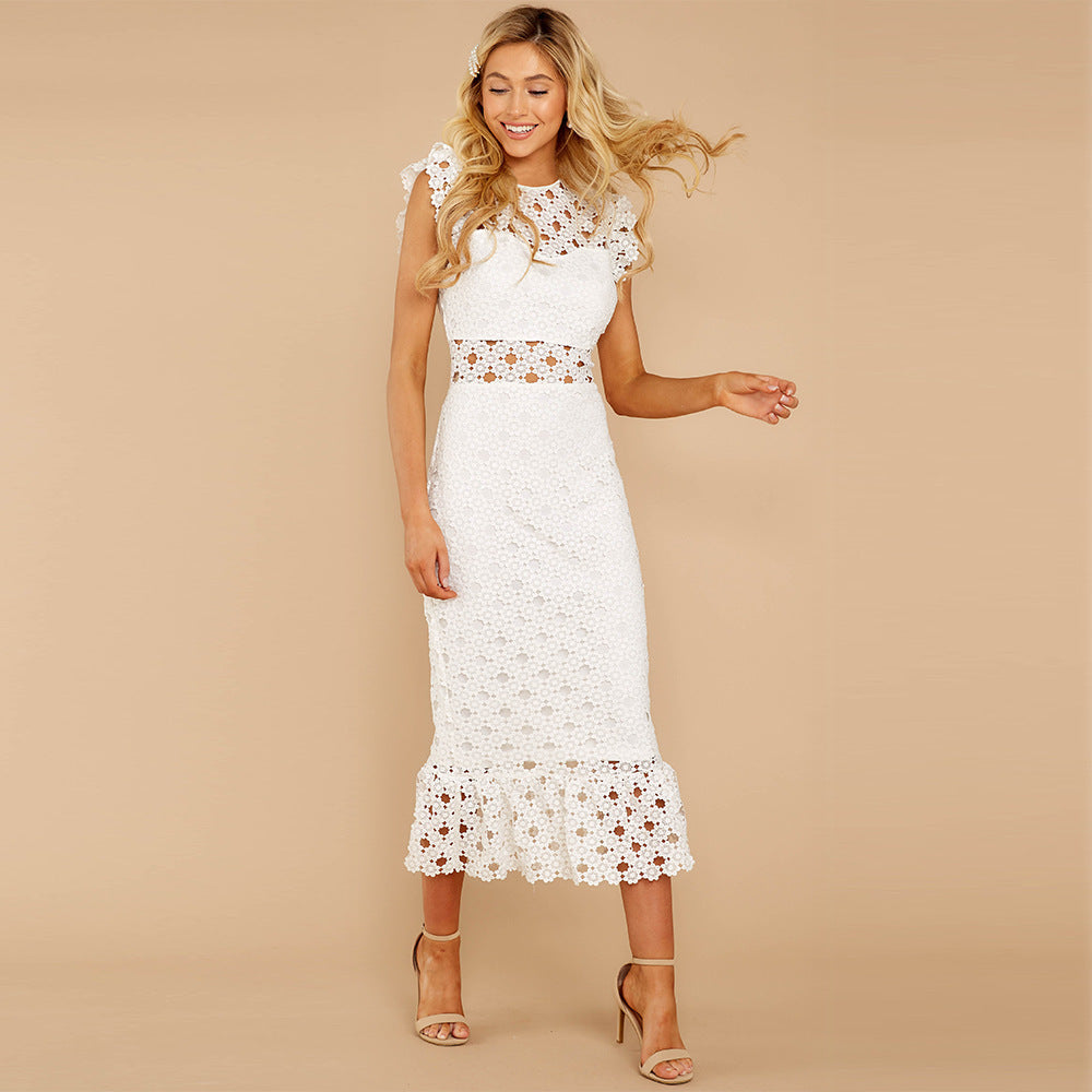 SUPERVALUECHOICE HCSEAC00009 Women's Sleeveless Scalloped Hem Fitted Floral Lace Bodycon Dress