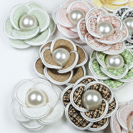 SUPERVALUECHOICE HCSEYD00030 Vintage 3D Pearl Flower Fabric Applique DIY Craft Accessory