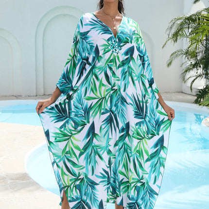 SUPERVALUECHOICE HCSEAD00007 Oversized Kaftan Maxi Dress, V‑Neck Batwing Sleeve Loose Long Caftan, Bohemian Beach Cover‑Up for Women, Plus Size Friendly