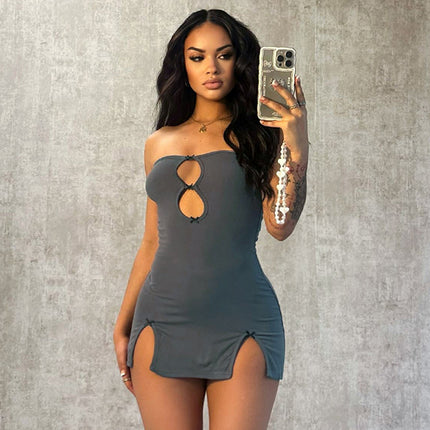 SUPERVALUECHOICE HCSEAC00014 Bows Hollow Out Strapless Mini Dress Women Nightclub Outfits Sexy Summer Clothes Women