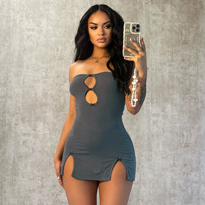 SUPERVALUECHOICE HCSEAC00014 Bows Hollow Out Strapless Mini Dress Women Nightclub Outfits Sexy Summer Clothes Women
