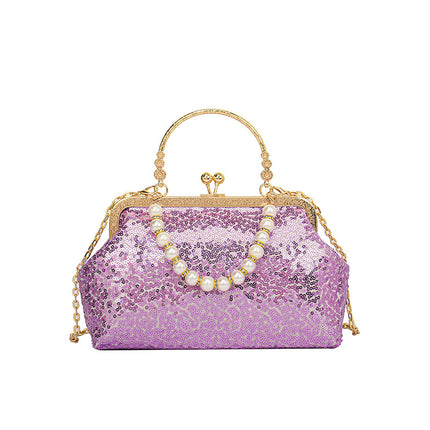 SuperValueChoice HCSEFA00051 Vintage Evening Clutch Bag Sparkly Sequin Handbag for Women Bridal Wedding Purse Elegant Beaded Pearl Shoulder Bag Glitter Crossbody Bag for Cocktail Banquet Prom Party