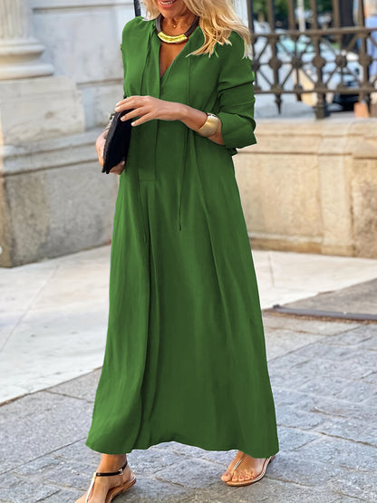 SUPERVALUECHOICE HCSEAA00051 Tie-Neck V-Neck Long Sleeve Maxi Dress