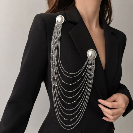 SUPERVALUECHOICE HCSESA00103 INS Fashion Elegant Multi-Layer Tassel Chain Design Brooch Decoration For Dress/Suit, Exaggerated Chain Bag Pendant