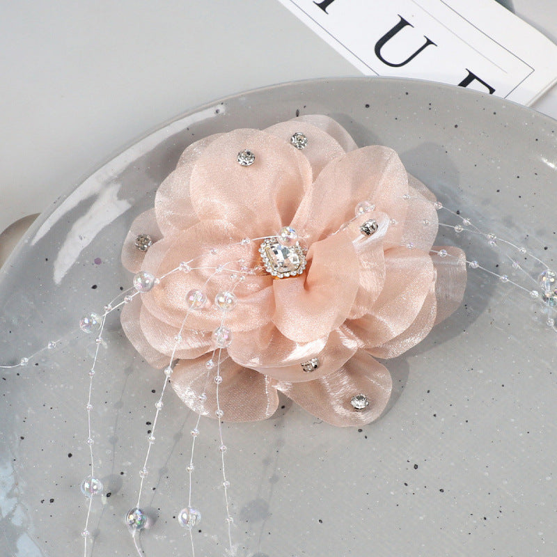 SUPÊR VÃLUE CHOICE  HCSEYG00003 3D Organza Fabric Flower Applique Feather Pearl Rhinestone Floral Patch Sew On Embellishment for Wedding Dress Costume Qipao DIY Craft Decor 3.14"×3.14"