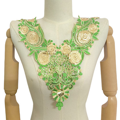SUPERVALUECHOICE HCSEYB00093 Luxury Sparkly Sequin Floral V-Neck Guipure Lace Applique Rhinestone Accent Neck Trim for Wedding Formal Dress DIY Craft Supply 14.56'' X 17.32''