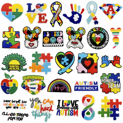 SUPERVALUECHOICE HCSEYSB000015 28Pcs Autism Awareness Puzzle Embroidered Iron On Patches Clothing Decor Appliques