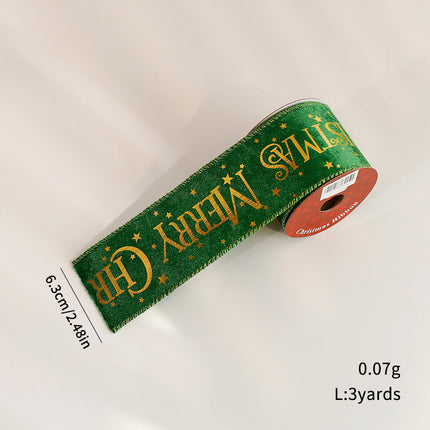 SuperValueChoice HCSEOA00025 Christmas Ribbon Roll, Merry Christmas Velvet Ribbon, Decorative Wired Ribbon for Gift Wrapping, Crafts, DIY Bows, Christmas Tree Decorations (2.48 Inch x 3 Yards)