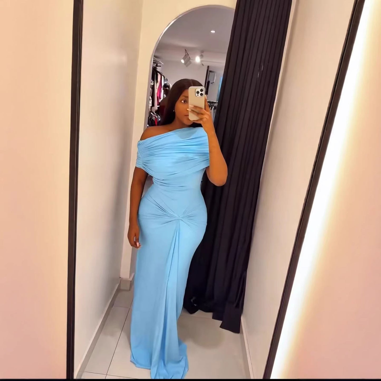 SUPERVALUECHOICE HCSEAA00006 Off-the-Shoulder Ruched Twist-Front Maxi Dress