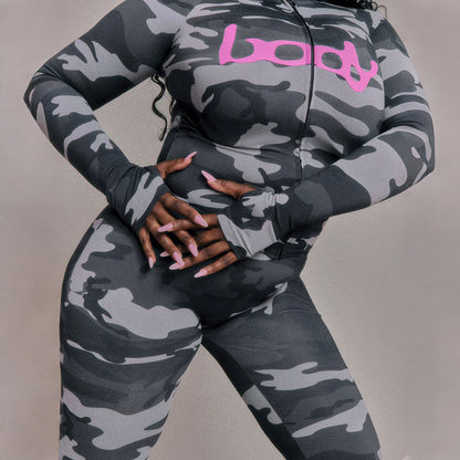 SUPERVALUECHOICE HCSEBB00032 Hooded Camo Print Long-Sleeved Top & Pants Set for Autumn Casual Wear