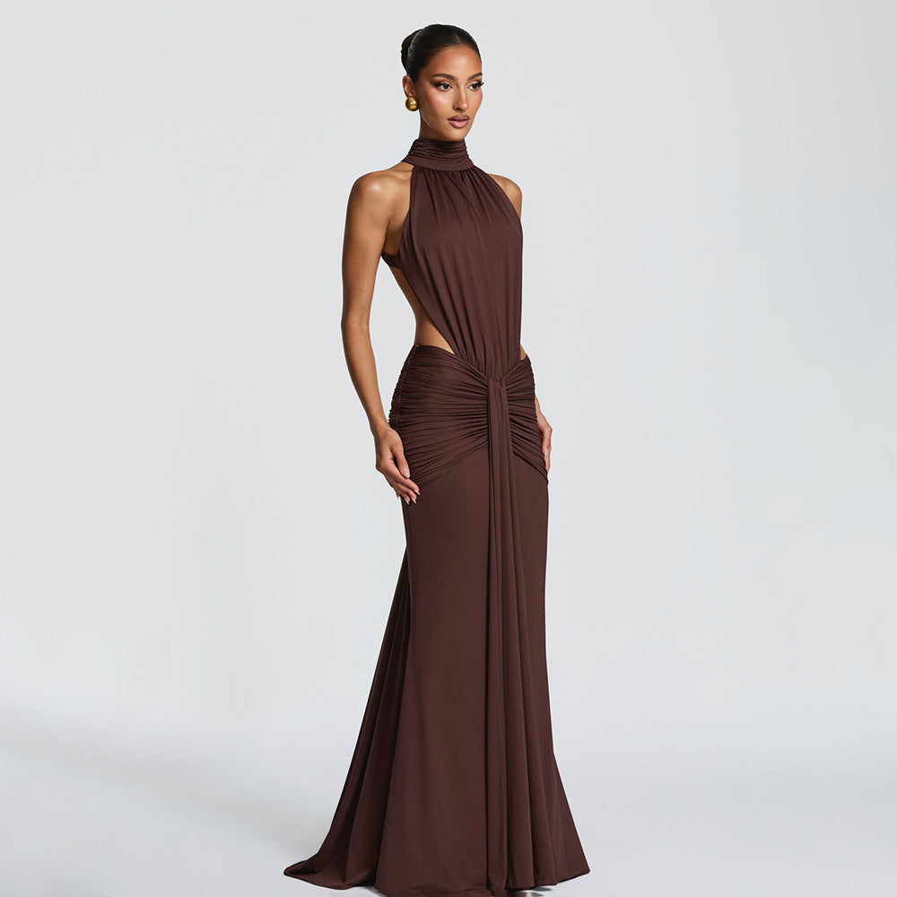 SUPERVALUECHOICE HCSEAB00001 Halter Neck Cutout Ruched Mermaid Maxi Dress