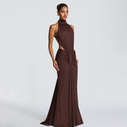 SUPERVALUECHOICE HCSEAB00001 Halter Neck Cutout Ruched Mermaid Maxi Dress