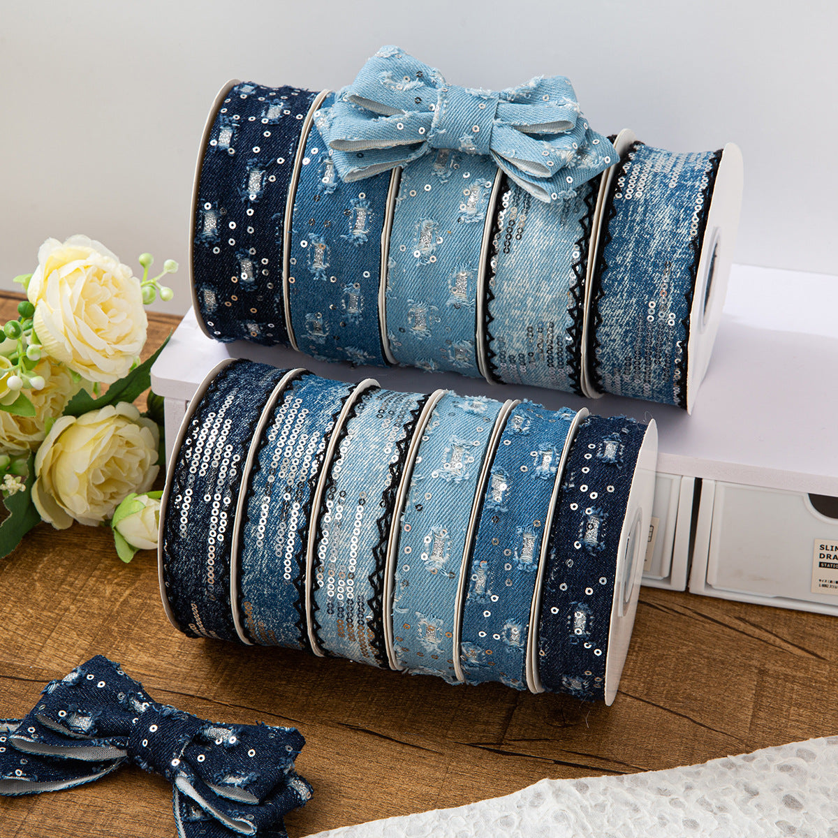 SuperValueChoice HCSEOA011 Denim Thread Decorative Ribbon for Dress Hair Accessory DIY Sewing Craft , width 0.98in width