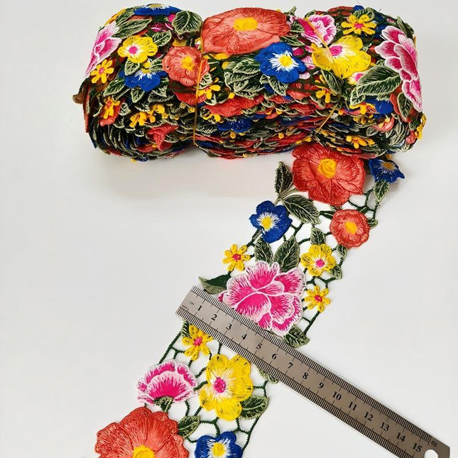 SuperValueChoice HCSEOA00014 Colorful Large Flower Embroidery Lace Trim Multicolored Floral Guipure Sewing Ribbon DIY Clothing Bag Decor Lace