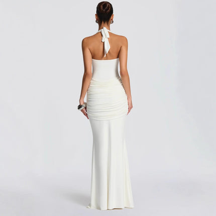SUPERVALUECHOICE HCSEAA00072 Sexy Halter Bodycon Maxi Dress for Women – Scarf Detail Patchwork Evening Gown