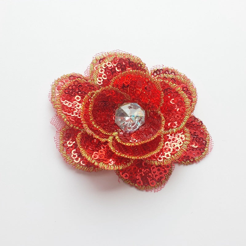 SUPERVALUECHOICE HCSEYC00010 3D-Effect Rhinestone Red Sequin Embroidered Fabric Patch