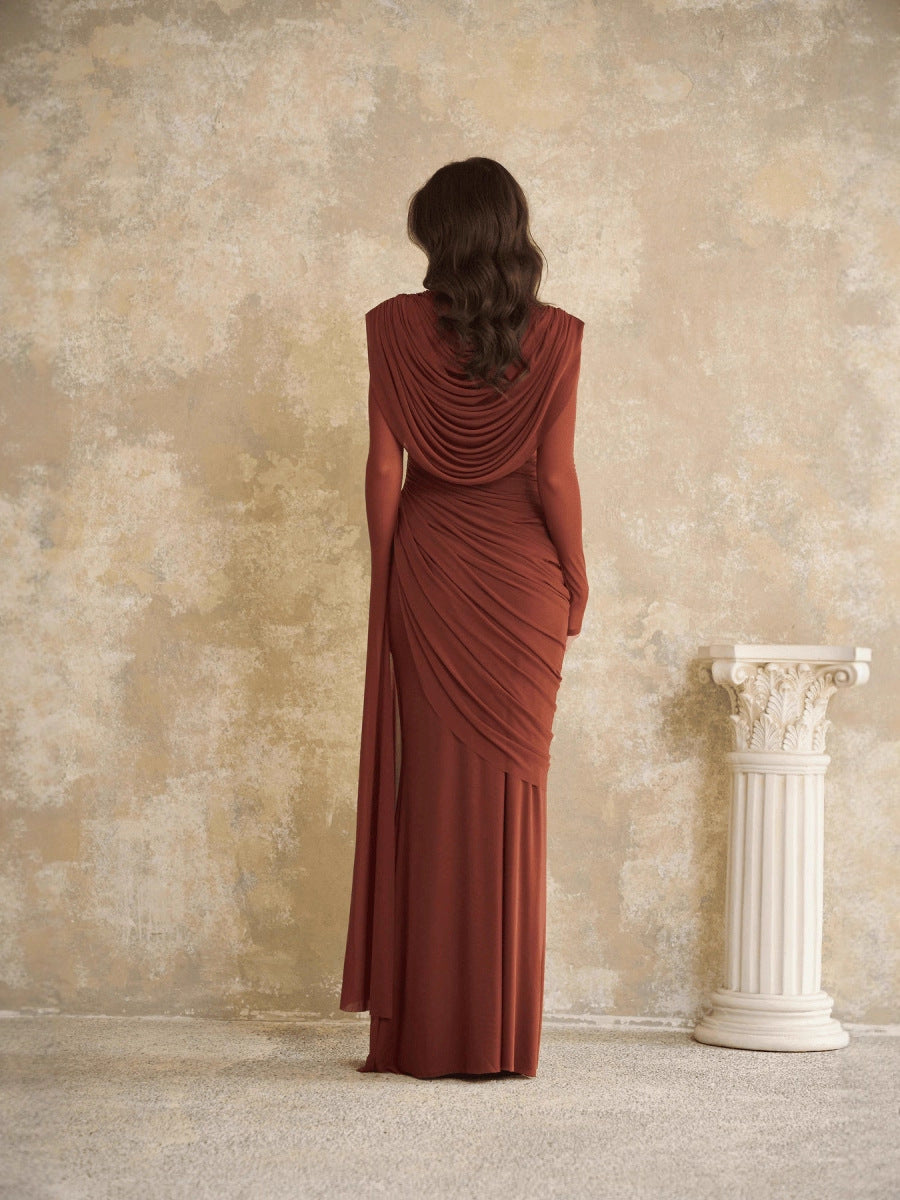 SUPERVALUECHOICE HCSEAC00011 Draped Ruched High-Neck Maxi Dress
