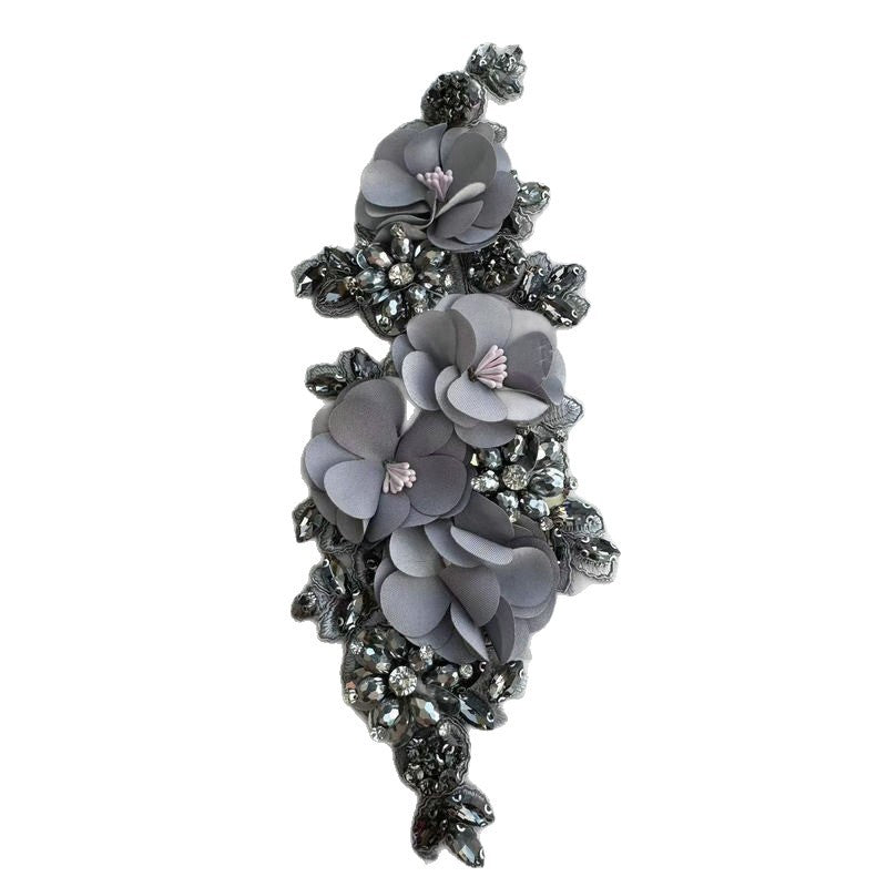 SUPÊR VÃLUE CHOICE  HCSEYD00003 3D White Fabric Flower Rhinestone Bridal Sash Applique Crystal Floral Embellishment Patch for Wedding Dress Gown Belt DIY Craft Decor 4.33"