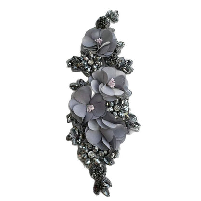 SUPÊR VÃLUE CHOICE  HCSEYD00003 3D White Fabric Flower Rhinestone Bridal Sash Applique Crystal Floral Embellishment Patch for Wedding Dress Gown Belt DIY Craft Decor 4.33"