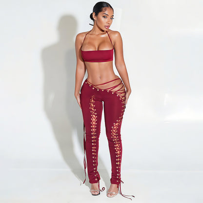 SUPERVALUECHOICE HCSEBB00029 Crop Top & Lace-up Pants Set