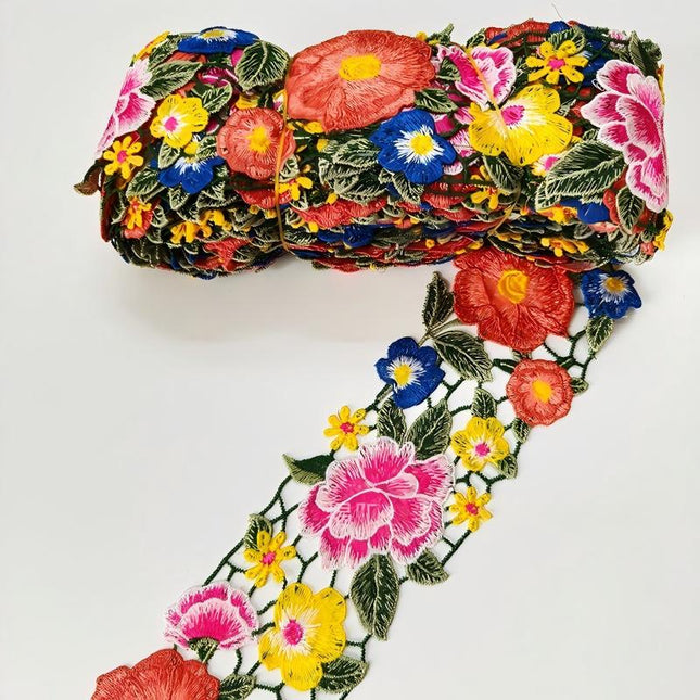 SuperValueChoice HCSEOA00014 Colorful Large Flower Embroidery Lace Trim Multicolored Floral Guipure Sewing Ribbon DIY Clothing Bag Decor Lace