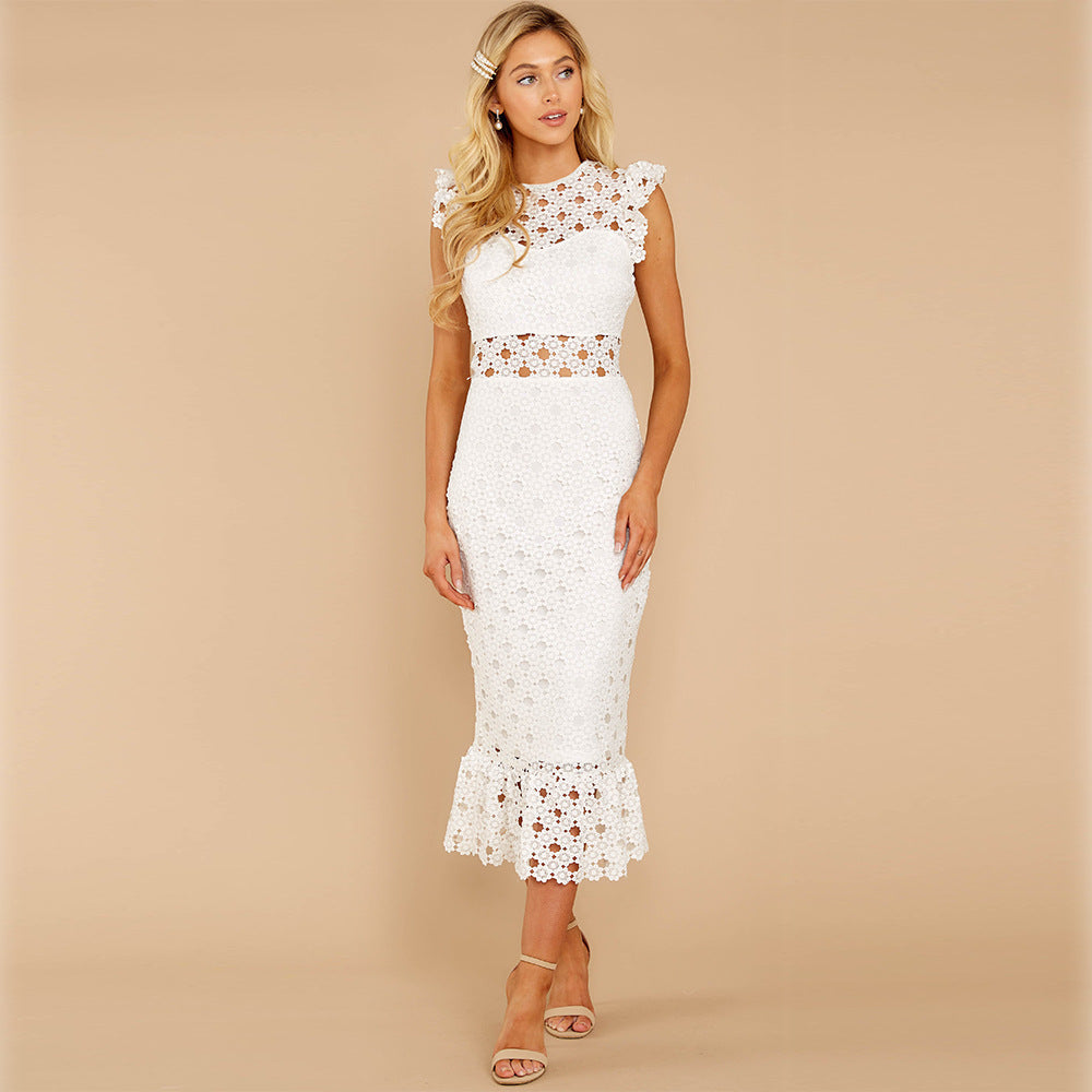 SUPERVALUECHOICE HCSEAC00009 Women's Sleeveless Scalloped Hem Fitted Floral Lace Bodycon Dress