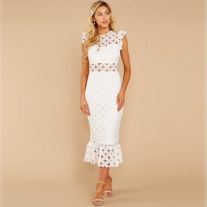 SUPERVALUECHOICE HCSEAC00009 Women's Sleeveless Scalloped Hem Fitted Floral Lace Bodycon Dress