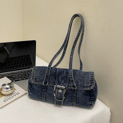 SuperValueChoice HCSEFA00058 Denim Underarm Bag Solid Color Square Shoulder Bags with Top Handle Shoulder Handbags for Women Travel Shopping Daily Use