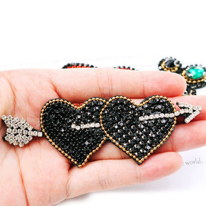 SUPÊR VÃLUE CHOICE  HCSEYD00011 Arrow Through Heart Rhinestone Applique Crystal Beaded Love Heart Sew On Patch for Jacket Jeans Tote Bag DIY Craft Decor