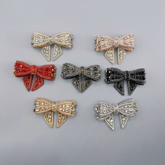 SUPÊR VÃLUE CHOICE  HCSEYD00008 Multicolor Rhinestone Bow Applique Crystal Beaded Bow Sew On Patch for Dress Jeans Tote Bag DIY Craft Decor