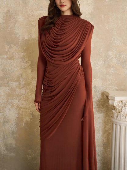 SUPERVALUECHOICE HCSEAC00011 Draped Ruched High-Neck Maxi Dress