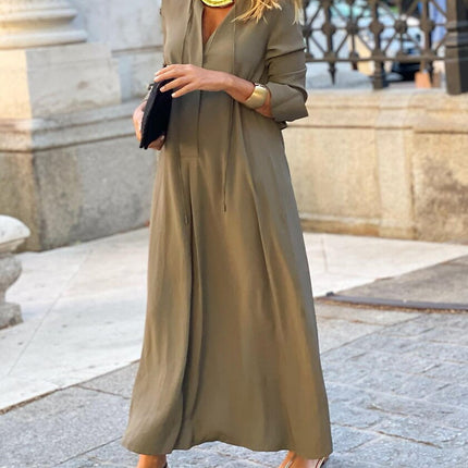 SUPERVALUECHOICE HCSEAA00051 Tie-Neck V-Neck Long Sleeve Maxi Dress