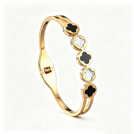 SUPÊR VÃLUE CHOICE HCSEX00030 Black and White Shell Four-Leaf Clover Bracelet