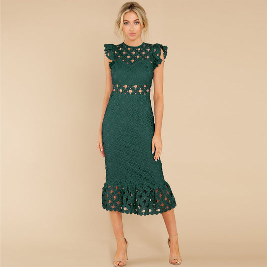 SUPERVALUECHOICE HCSEAC00009 Women's Sleeveless Scalloped Hem Fitted Floral Lace Bodycon Dress