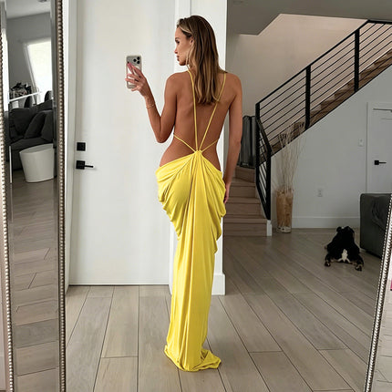 SUPERVALUECHOICE HCSEAC00016 Backless Cutout Draped Maxi Dress