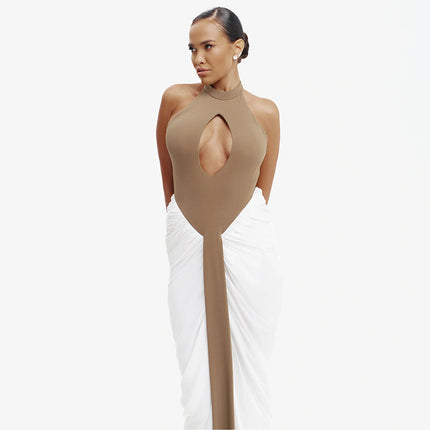 SUPERVALUECHOICE HCSEAC00015 Halterneck Cut-Out Maxi Dress With Flowing Chiffon Skirt