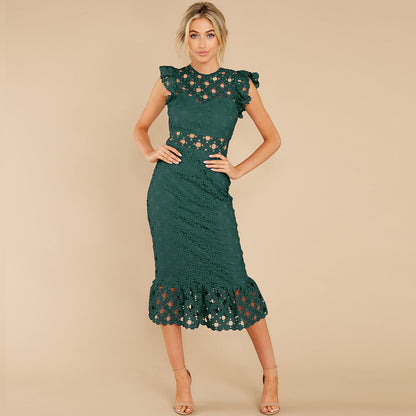 SUPERVALUECHOICE HCSEAC00009 Women's Sleeveless Scalloped Hem Fitted Floral Lace Bodycon Dress