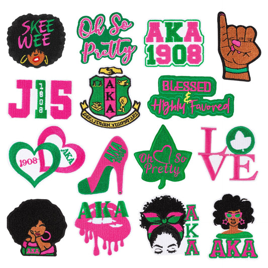 SUPERVALUECHOICE HCSEYB00110 16Pcs AKA 1908 Themed Green Pink Embroidered Iron On Patches Clothing DIY Appliques