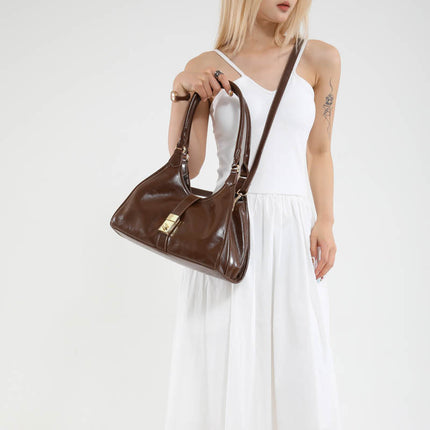 SuperValueChoice HCSEFA00068 Vintage Lock Hobo Shoulder Bag, 2‑Way Wear Retro Top‑Handle Handbag, Removable Crossbody Strap Purse for Women