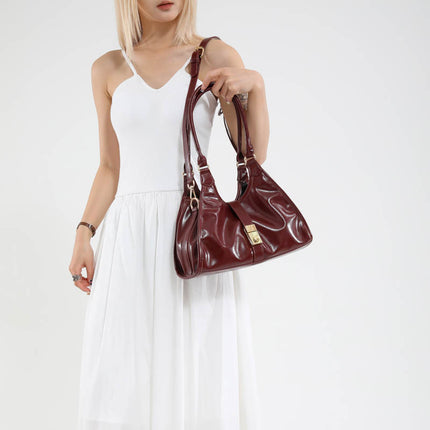 SuperValueChoice HCSEFA00068 Vintage Lock Hobo Shoulder Bag, 2‑Way Wear Retro Top‑Handle Handbag, Removable Crossbody Strap Purse for Women