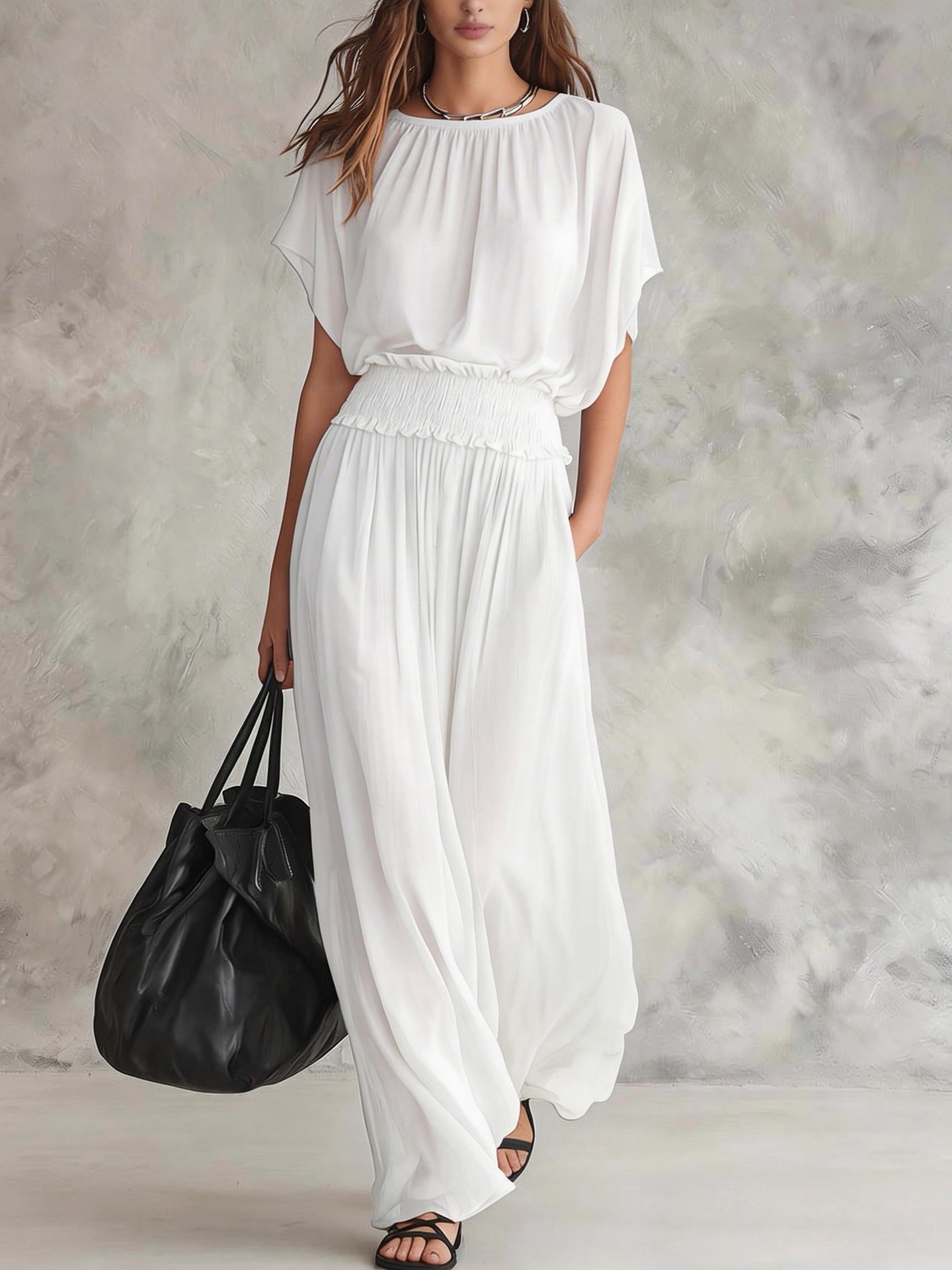 SUPERVALUECHOICE HCSEAA00046 Womens Chiffon Waist-Cinching Ruched Elegant And Sophisticated Long Dress