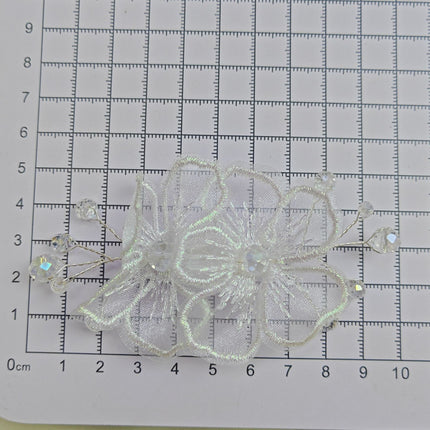 SUPERVALUECHOICE CHRISTMAS HCSEYD00049 White Organza Lace Flower Applique, Pearl & Crystal 3D Floral Patch