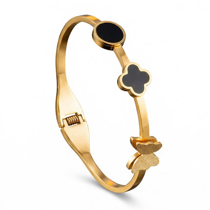 SUPÊR VÃLUE CHOICE HCSEX00026 Black Round Shell Four-Leaf Clover Bracelet