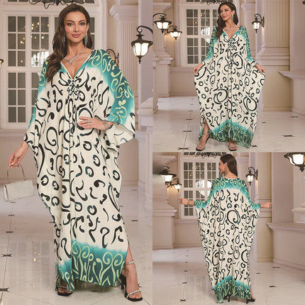 SUPERVALUECHOICE HCSEAD00010 Oversized Kaftan Maxi Dress, V‑Neck Batwing Sleeve Loose Long Caftan, Bohemian Beach Cover‑Up for Women, Plus Size Friendly