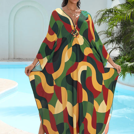 SUPERVALUECHOICE HCSEAD00007 Oversized Kaftan Maxi Dress, V‑Neck Batwing Sleeve Loose Long Caftan, Bohemian Beach Cover‑Up for Women, Plus Size Friendly