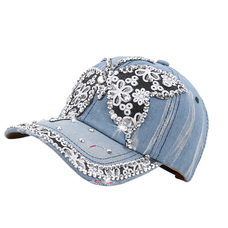 SUPERVALUECHOICE HCSEK00018 Rhinestone Pattern Denim Baseball Cap