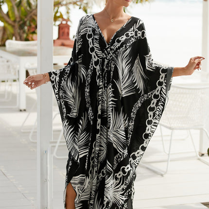 SUPERVALUECHOICE HCSEAD00003 Oversized Kaftan Maxi Dress, V‑Neck Batwing Sleeve Loose Long Caftan, Bohemian Beach Cover‑Up for Women, Plus Size Friendly