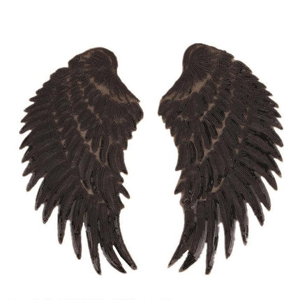 SUPERVALUECHOICE HCSEYC00030 Pair of Angel Wing Sequin Embroidered Clothing Patches H 13.58" × W 6.30" (Single Wing)